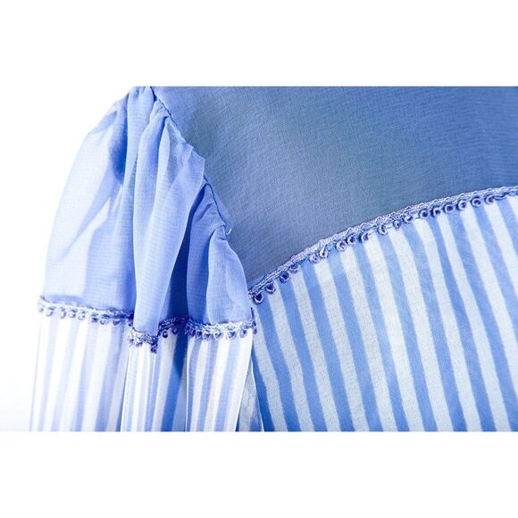 Vtg Lord & Taylor Blue And White  Stripe Dress With Belt Bows Imprinted On Base - Picture 3 of 8